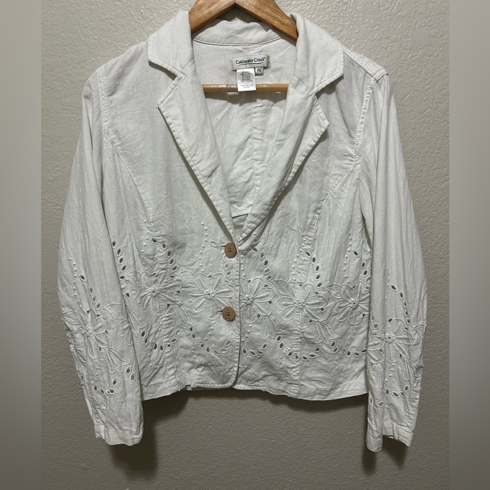 Coldwater Creek White Embroidered Linen Blend Jacket – PS (Petite Small)